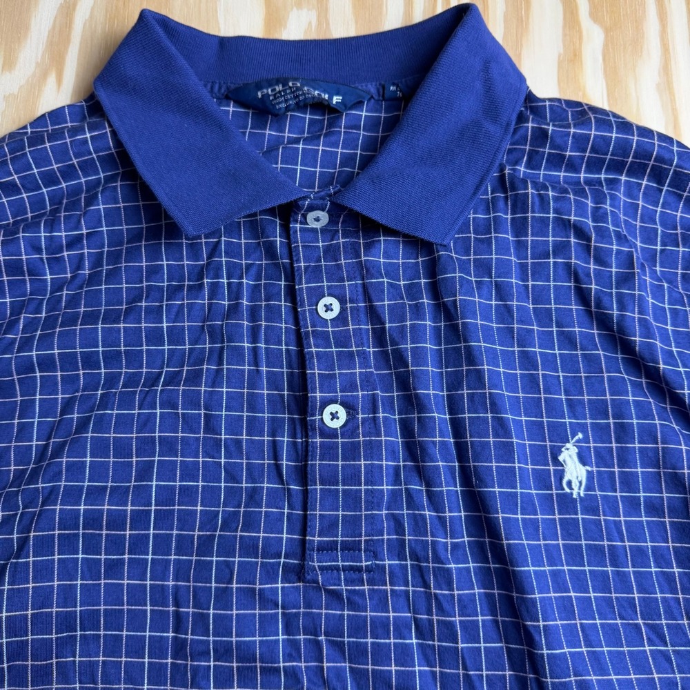 Polo Golf Ralph Lauren Mens XXL Blue White Grid Check Cotton Polo Shirt